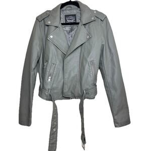 Levi Strauss Women's Faux Leather Belted Motorcycle Jacket Grey Size M